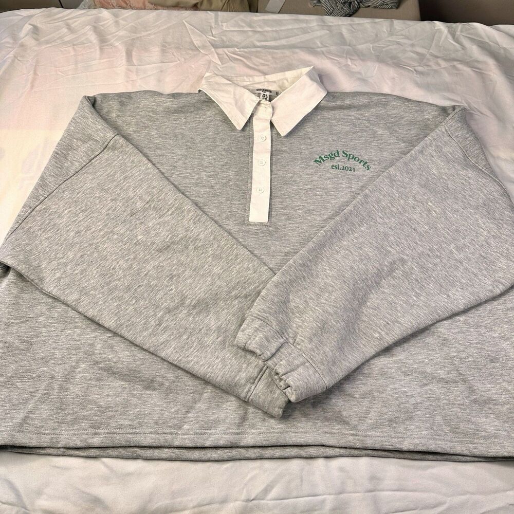 Missguided Plus Size Rugby Shirt Sweatshirt US 22 Oversized Cropped Gray